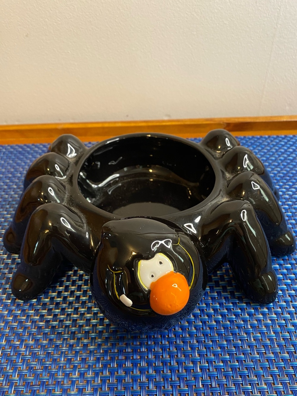 Vintage Ganz Black Ceramic Spider Candy, trinket Dish OR Candle holder